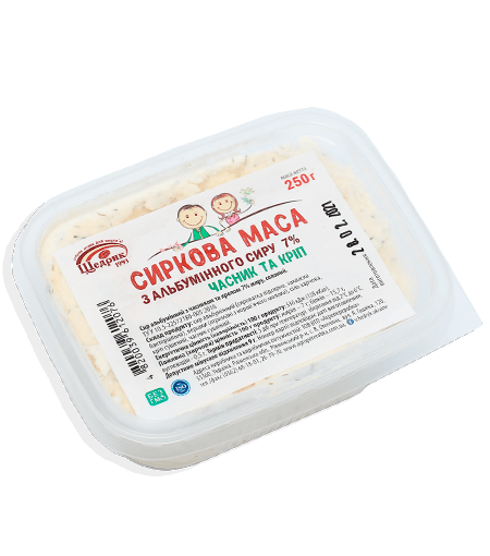 Cottage cheese mass 7% salted with garlic and dill