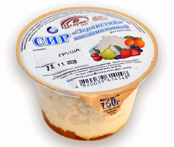 Sour milk cheese "Grainy" 3.3% with pear